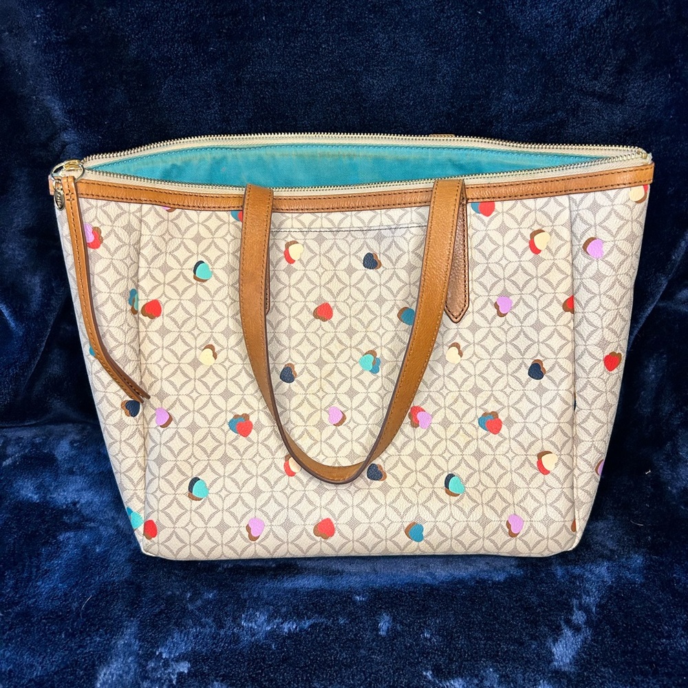 Fossil Canvas Tote Bag with Leather Accents